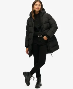 Hooded Sports Puffer Mid Length Jacket