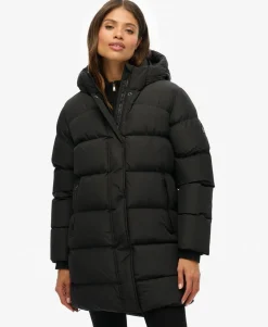 Hooded Sports Puffer Mid Length Jacket