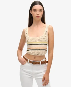 Lace-up Crochet Cropped Vest Top