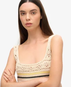 Lace-up Crochet Cropped Vest Top