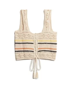 Lace-up Crochet Cropped Vest Top