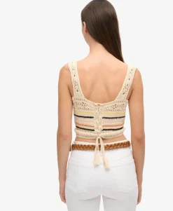 Lace-up Crochet Cropped Vest Top