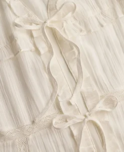 Long Sleeve Lace Tie Front Top