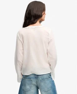 Long Sleeve Lace Tie Front Top