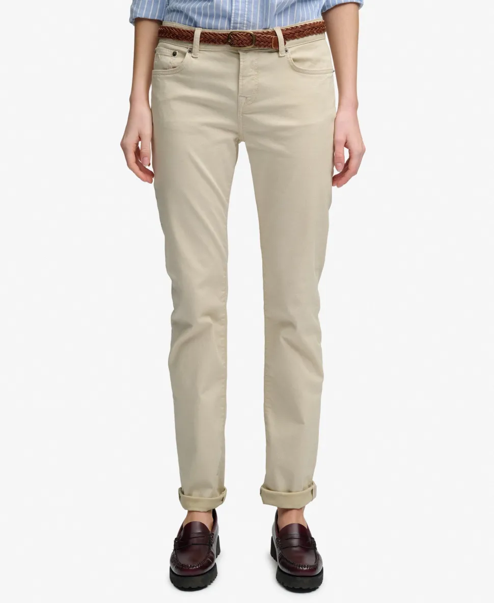 Mid Rise Slim Sateen Pants