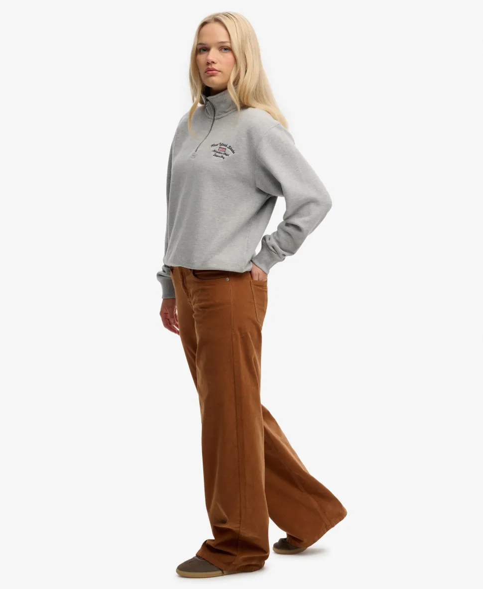 Mid Waist Baggy Mini Cord Pants