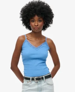 Organic Cotton Vintage Rib Lace Trim Cami Top