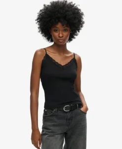 Organic Cotton Vintage Rib Lace Trim Cami Top