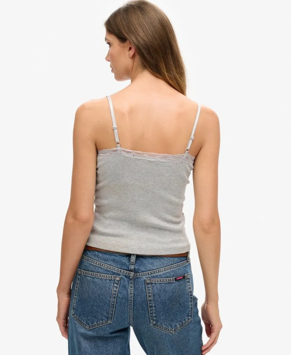Organic Cotton Vintage Rib Lace Trim Cami Top