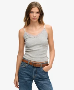 Organic Cotton Vintage Rib Lace Trim Cami Top