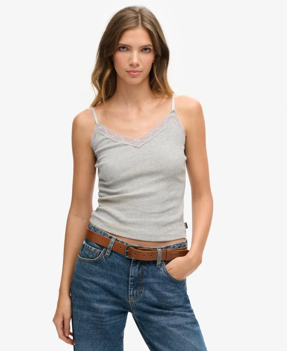 Organic Cotton Vintage Rib Lace Trim Cami Top