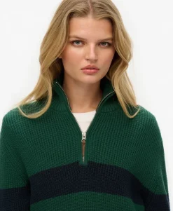 Oversized Cotton Classic Stripe Half-Zip Jumper