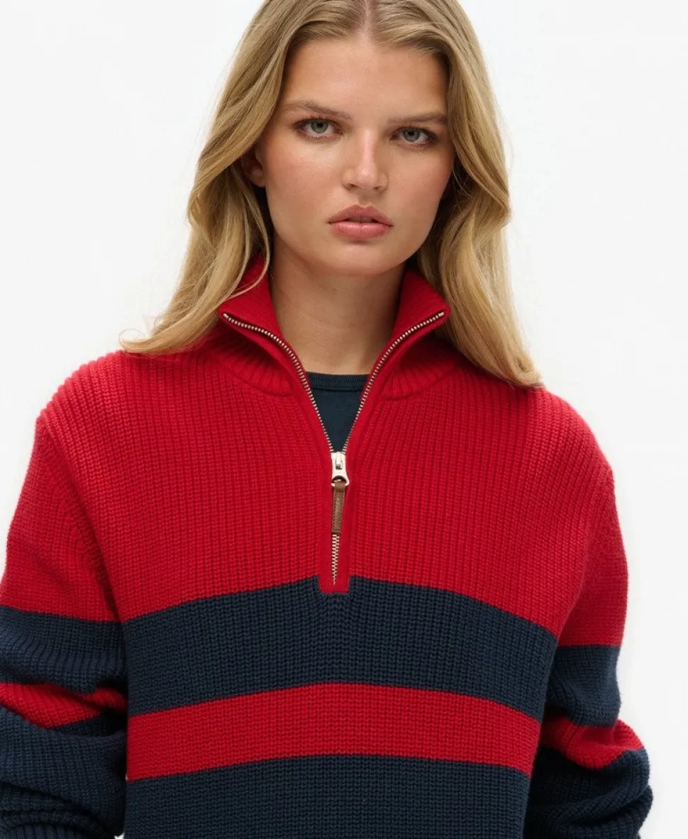 Oversized Cotton Classic Stripe Half-Zip Jumper