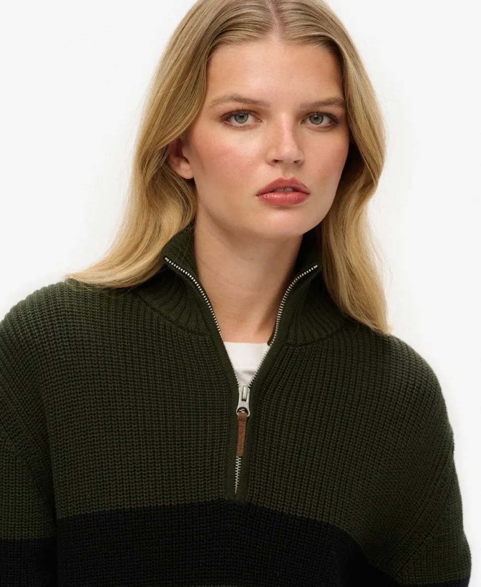 Oversized Cotton Classic Stripe Half-Zip Jumper