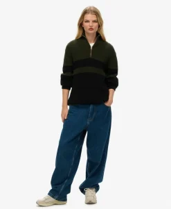 Oversized Cotton Classic Stripe Half-Zip Jumper