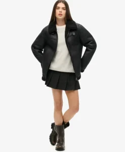 Oversized Faux Shearling Aviator Jacket