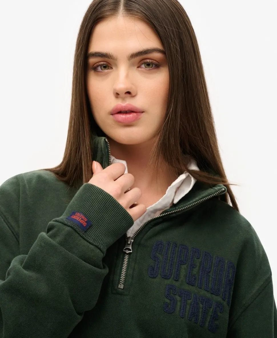 Oversized Vintage Athletic Zip Henley Jumper