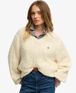 Oversized V Neck Cable Jumper