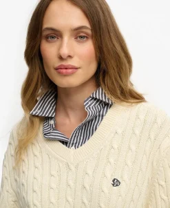 Oversized V Neck Cable Jumper