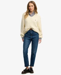 Oversized V Neck Cable Jumper
