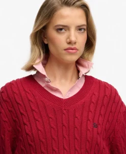 Oversized V Neck Cable Jumper