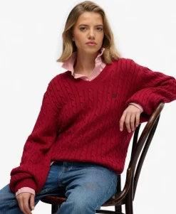 Oversized V Neck Cable Jumper