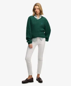 Oversized V Neck Cable Jumper