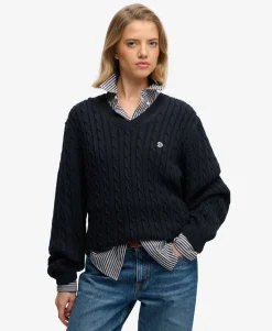 Oversized V Neck Cable Jumper