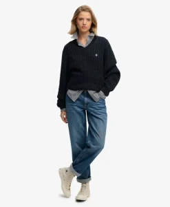 Oversized V Neck Cable Jumper
