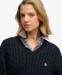 Oversized V Neck Cable Jumper