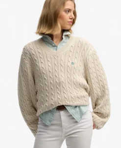 Oversized V Neck Cable Jumper