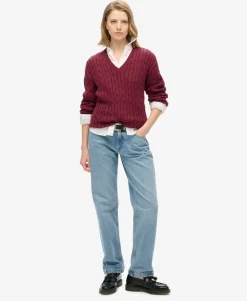 Oversized V Neck Cable Jumper