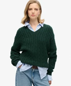 Oversized V Neck Cable Jumper