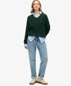 Oversized V Neck Cable Jumper
