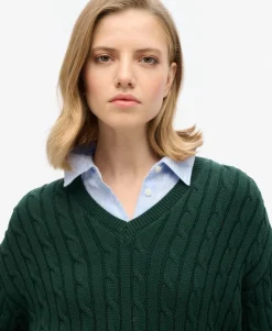 Oversized V Neck Cable Jumper