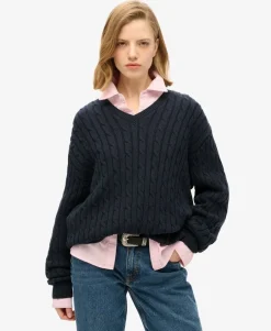 Oversized V Neck Cable Jumper
