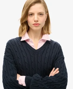 Oversized V Neck Cable Jumper