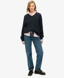 Oversized V Neck Cable Jumper
