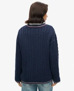Oversized V-Neck Cricket Knit Jumper