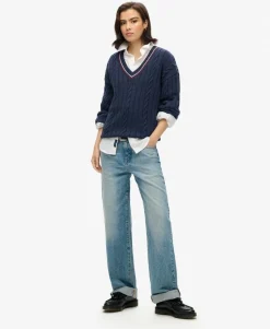 Oversized V-Neck Cricket Knit Jumper