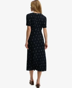 Printed Button Short Sleeve Midi Tea Dress
