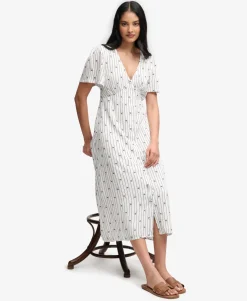 Printed Button Short Sleeve Midi Tea Dress