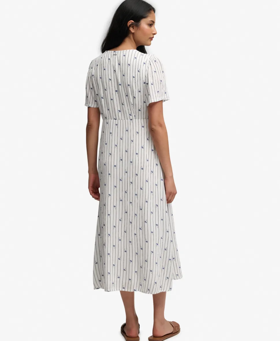 Printed Button Short Sleeve Midi Tea Dress