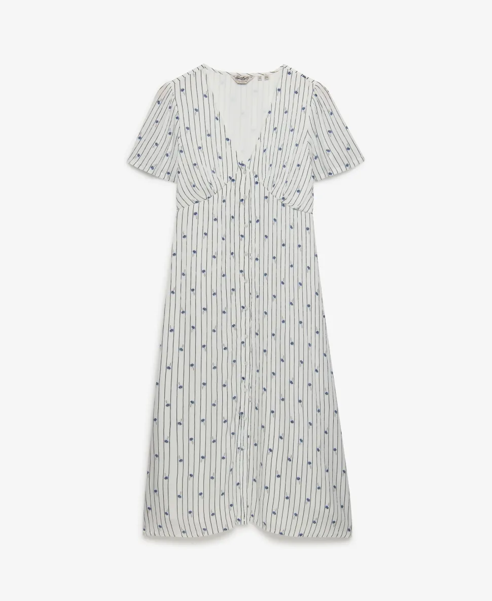 Printed Button Short Sleeve Midi Tea Dress
