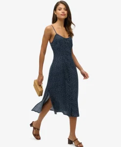 Printed Button-Up Cami Midi Dress