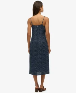 Printed Button-Up Cami Midi Dress