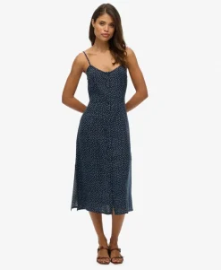 Printed Button-Up Cami Midi Dress