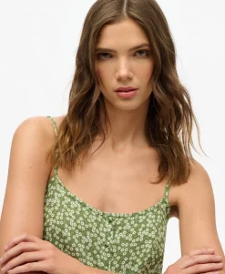 Printed Button-Up Cami Midi Dress