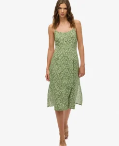 Printed Button-Up Cami Midi Dress