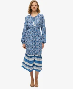 Printed Long Sleeve Midi Dress